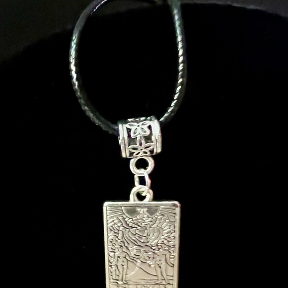 The Lovers Tarot Card Pendant Necklace with an heart on a moon charm for b… - Picture 10 of 14